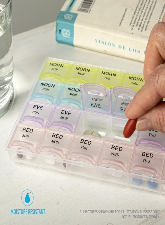 Deke Home - Pill Organizer 4 Times a Day (2 Pack), Weekly Medicine Box with Morning, Noon, Evening, Bed Compartments, Translucent, Easy-to-Open Pill Case, 7-Day Travel Medication Organizer for Vitamin - Image 4